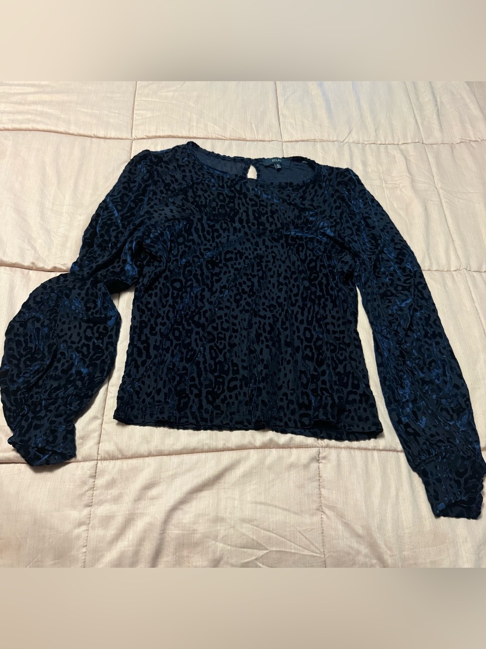 Velvet Burnout Long-Sleeve Blouse in Dark Navy